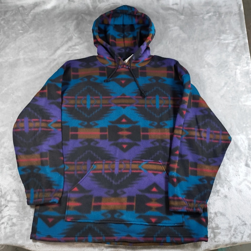 Vintage Greatland Fleece Hoodie Mens XL Aztec Striped Southwest 90s Colorful New
